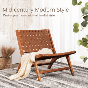 Midcentury Modern Accent Chair, Woven Leather Cane - EK CHIC HOME