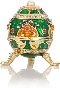 Hand Painted Enameled Small Faberge Egg Style Decorative Hinged Jewelry Trinket Box - EK CHIC HOME
