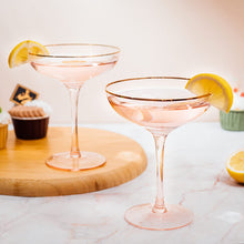 Load image into Gallery viewer, Colored Blush Pink &amp; Gilded Rim Coupe Glass, Large 9oz - EK CHIC HOME