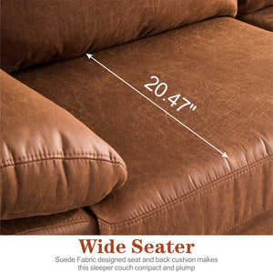 Suede Fabric Sofa 3-Seat L-Shape Sectional Set w/Chaise (Brown) - EK CHIC HOME
