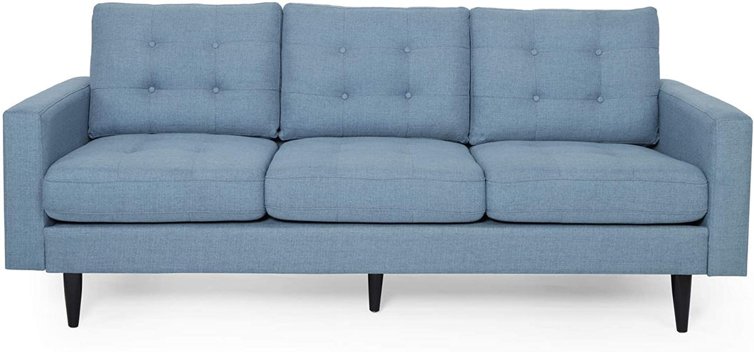 Contemporary Tufted Fabric 3 Seater Sofa, Blue and Dark Brown - EK CHIC HOME