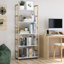 Load image into Gallery viewer, 5 Tier Bookshelf, Industrial Gold Bookcase with Metal Frame - EK CHIC HOME