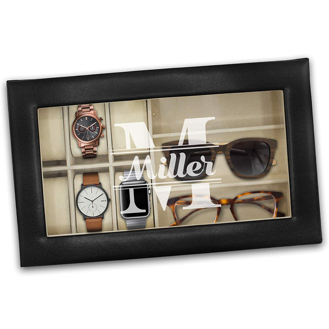 Personalized Watch and Sunglasses Box - Custom Engraved Watch and Eyeglass Organizer Case - EK CHIC HOME