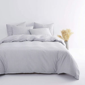 Gray White Striped Comforter Set, 4 Pillow Cases, Grey White - EK CHIC HOME
