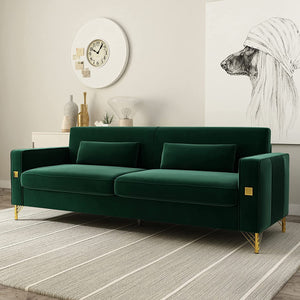 85'' Modern Velvet Sofa Furniture with Two Bolster Pillows - EK CHIC HOME