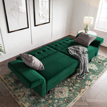 Load image into Gallery viewer, Belffin Velvet Convertible Futon Sofa Bed Memory Foam Futon Couch Sleeper Sofa Green - EK CHIC HOME