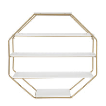 Load image into Gallery viewer, Lintz Large Octagon Floating Wall Shelves with Metal Frame, Gold and White - EK CHIC HOME