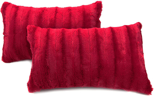 Faux Fur Throw Pillows - Set of 2 Lumbar Couch Pillows - EK CHIC HOME