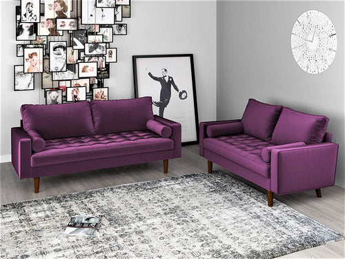 Mid Century Modern Velvet Upholstered Button Tufted Living Room Sofa, 2 Piece Set - EK CHIC HOME