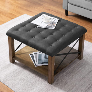 Upholstered Square Ottoman Coffee Table, Solid Wood - EK CHIC HOME