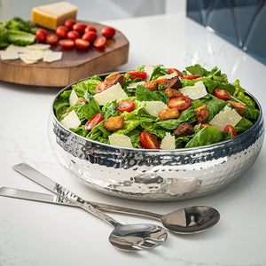 Salad Bowl and Serving Utensils - Hammered Detailing - EK CHIC HOME
