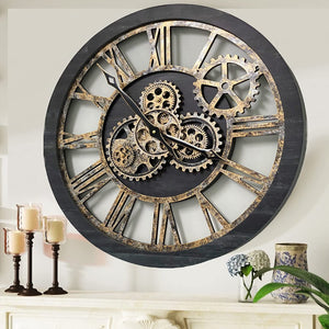 Gear Wall Clock Vintage Industrial Oversized Rustic Farmhouse 24 inch - EK CHIC HOME