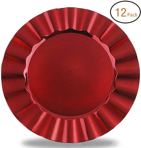 Round 13 Inch Plastic Charger Plates with Eletroplating Finish (12, Reef Gold) - EK CHIC HOME