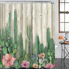 Load image into Gallery viewer, Cactus Shower Curtain Wooden Board Shower Curtain with 12 Hooks - EK CHIC HOME