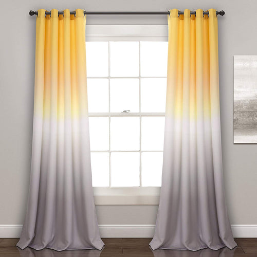 Lush Decor Ombre Fiesta Curtains Room Darkening Window Panel Set for Living, Dining, Bedroom (Pair), 84” x 52”, Yellow and Gray - EK CHIC HOME