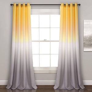 Lush Decor Ombre Fiesta Curtains Room Darkening Window Panel Set for Living, Dining, Bedroom (Pair), 84” x 52”, Yellow and Gray - EK CHIC HOME