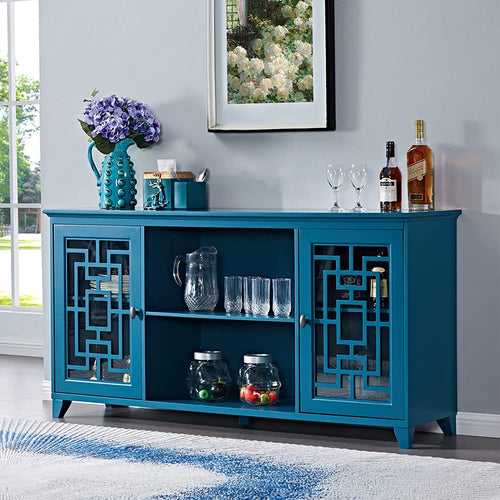 Buffet Table Cabinet with Storage, Sideboard Storage Cabinet with 2 Glass Doors - EK CHIC HOME