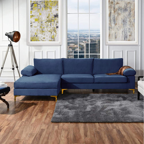 Modern Sectional Sofa L Shaped Velvet with Extra Wide Chaise - EK CHIC HOME