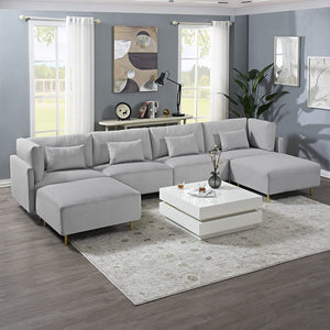 Modern Luxury U Shaped Couch with Metal Legs 4 Seat Sofa with 2 Ottoman - EK CHIC HOME