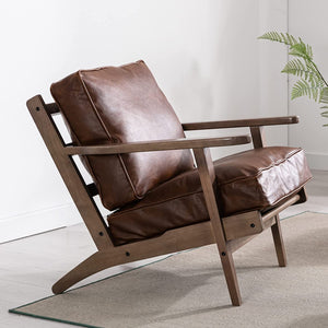 Mid-Century PU Leather Accent Chair with Solid Wood Frame - EK CHIC HOME