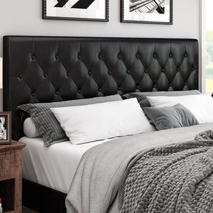 Queen Size Upholstered Platform Bed Frame with Button Tufted Headboard - EK CHIC HOME