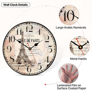 14 Inch Wall Clock French Vintage Eiffel Tower Style Decor Wall Clock - EK CHIC HOME