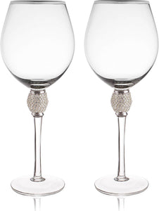 "DIAMOND" Studded Toasting Glasses With Gold Rim - Long Stem - EK CHIC HOME