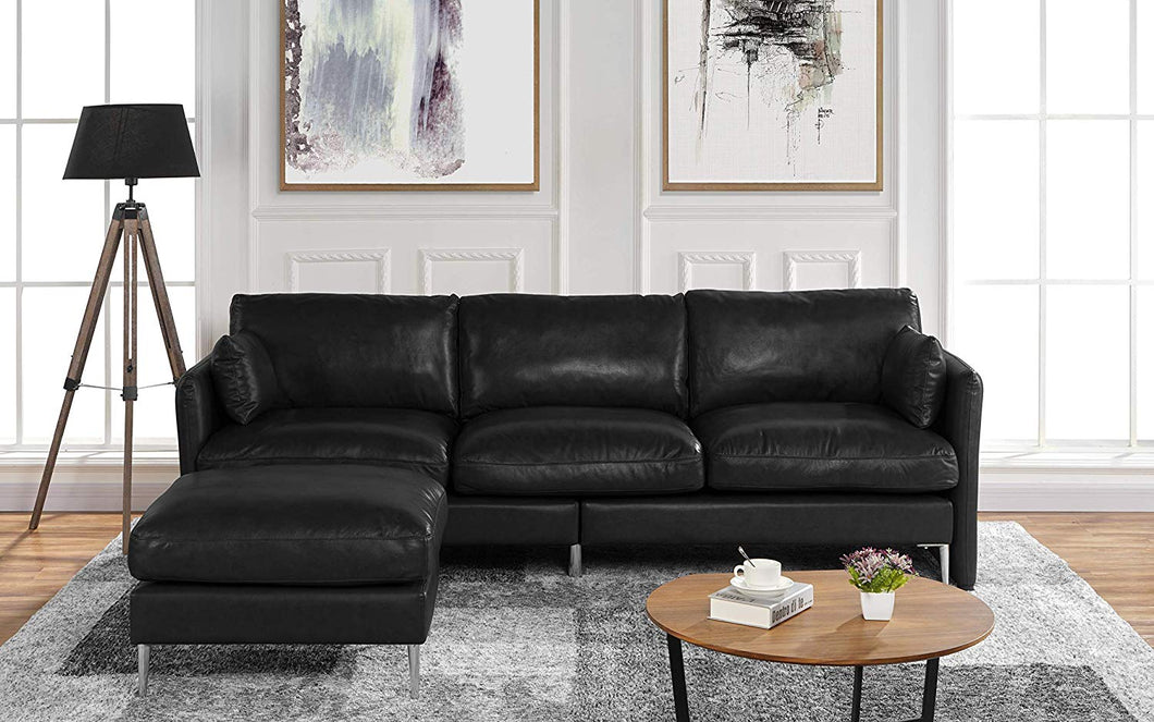 Modern Leather Sectional Sofa, L Shape Couch, 93.7