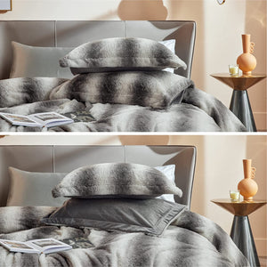 Grey Duvet Cover Set, Ombre Fuzzy Bed Set Queen, Luxury - EK CHIC HOME