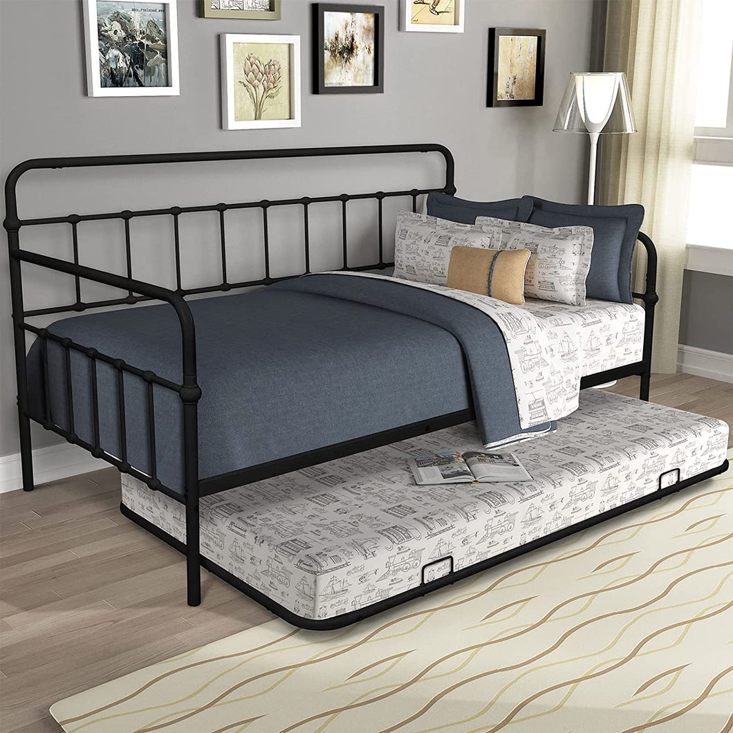 Twin Daybed with Trundle,Heavy Duty Metal Bed Frame - EK CHIC HOME