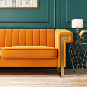 83'' Velvet Couch Sofa Mid-Century Modern Love Seat Chesterfield 3 Seat - EK CHIC HOME