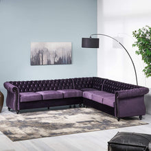 Load image into Gallery viewer, 7 Seater Velvet Tufted Chesterfield Sectional BlackBerry - EK CHIC HOME