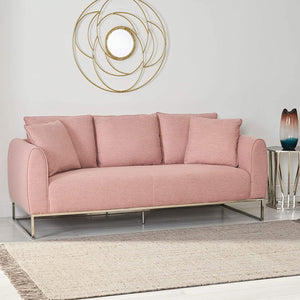 Modern Fabric 3 Seater Sofa, Light Blush and Silver - EK CHIC HOME