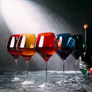 Slanted Rim Colored Wine Glasses by The Wine Savant – Set of 5 - EK CHIC HOME