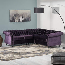 Load image into Gallery viewer, 5 Seater Velvet Tufted Chesterfield Sectional BlackBerry - EK CHIC HOME