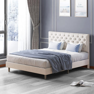 Full Size Platform Bed Frame with Luxury Headboard - EK CHIC HOME