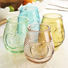 Load image into Gallery viewer, Set Of 4 Colored Glasses, Multicolor Embossed Wine Glasses - EK CHIC HOME
