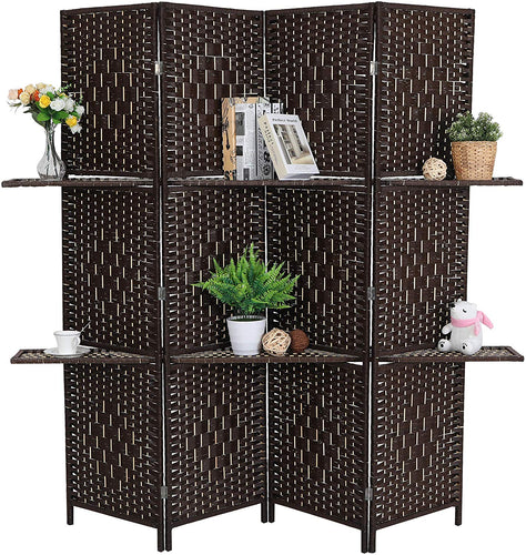 4 Panel Woven Wooden Room Divider, 6 ft. Tall Freestanding - EK CHIC HOME
