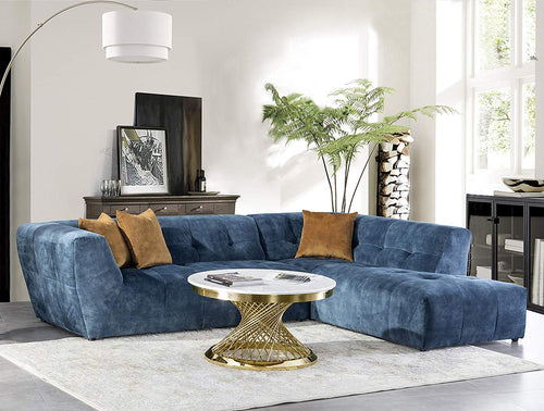 Luxury Mid-Century Tufted Low Back Right Facing Sectional Sofa L-Shape Couch, Navy blue - EK CHIC HOME