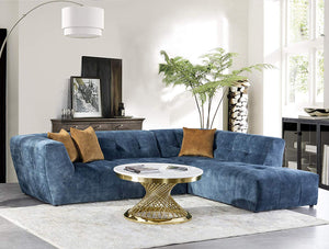 Luxury Mid-Century Tufted Low Back Right Facing Sectional Sofa L-Shape Couch, Navy blue - EK CHIC HOME