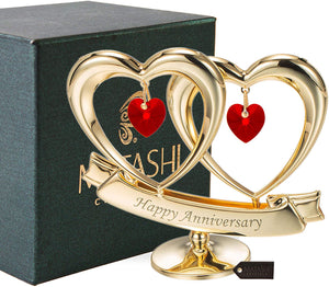 24K Gold Plated Happy Anniversary Double Heart Figurine - EK CHIC HOME