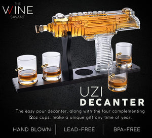 Uzi Submachine Gun Whiskey Gun Decanter and 4 Liquor Glasses - EK CHIC HOME
