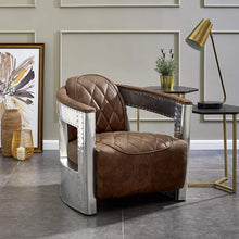 Load image into Gallery viewer, Riveted Metal Frame Brown Leather Chair - EK CHIC HOME