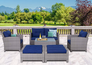 Resin Wicker Outdoor Patio Furniture Set - 7 Piece Conversation Sectional Premium All Weather Gray - EK CHIC HOME