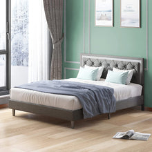 Load image into Gallery viewer, Upholstered Full Size Bed Frame, Platform Bed with Button Tufted Headboard - EK CHIC HOME