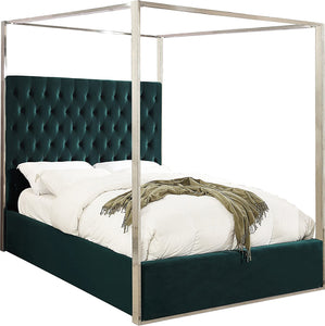 Contemporary Velvet Upholstered Bed with Chrome Canopy - EK CHIC HOME