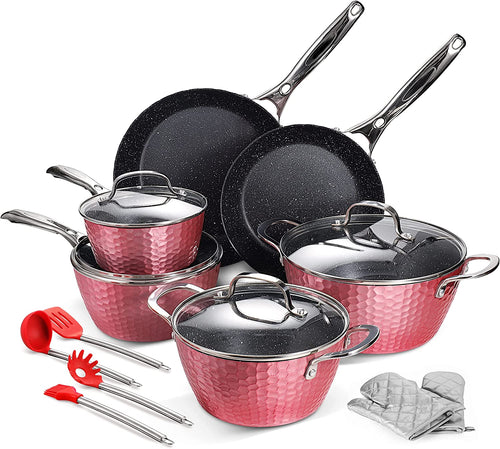 Hammered Cookware 14-Piece Pots Pan Set with Non-stick - EK CHIC HOME