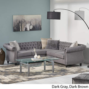 5 Seater Fabric Tufted Chesterfield Sectional, Dark Gray - EK CHIC HOME