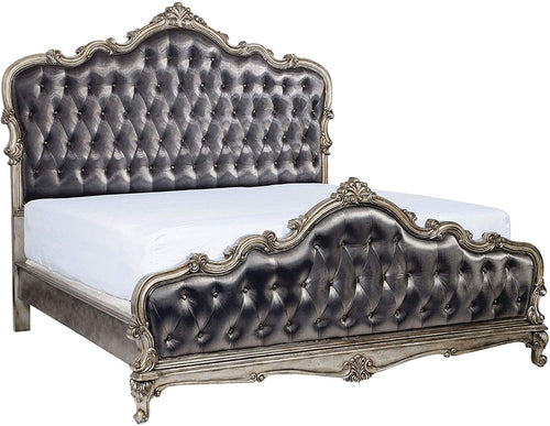 Antique Platinum and Silver Gray Fabric  Bed - EK CHIC HOME
