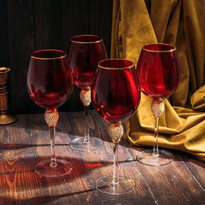 Large Diamond Wine Glasses, 10" H Gold Rim Rhinestone - EK CHIC HOME